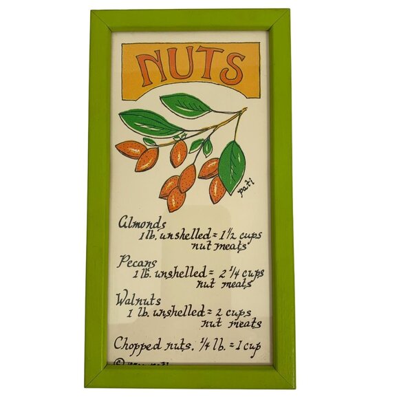 Vintage SOOVIA JANIS Inc. Art Print PATI 1970 NUTS Wood Framed Under Glass - Picture 1 of 5